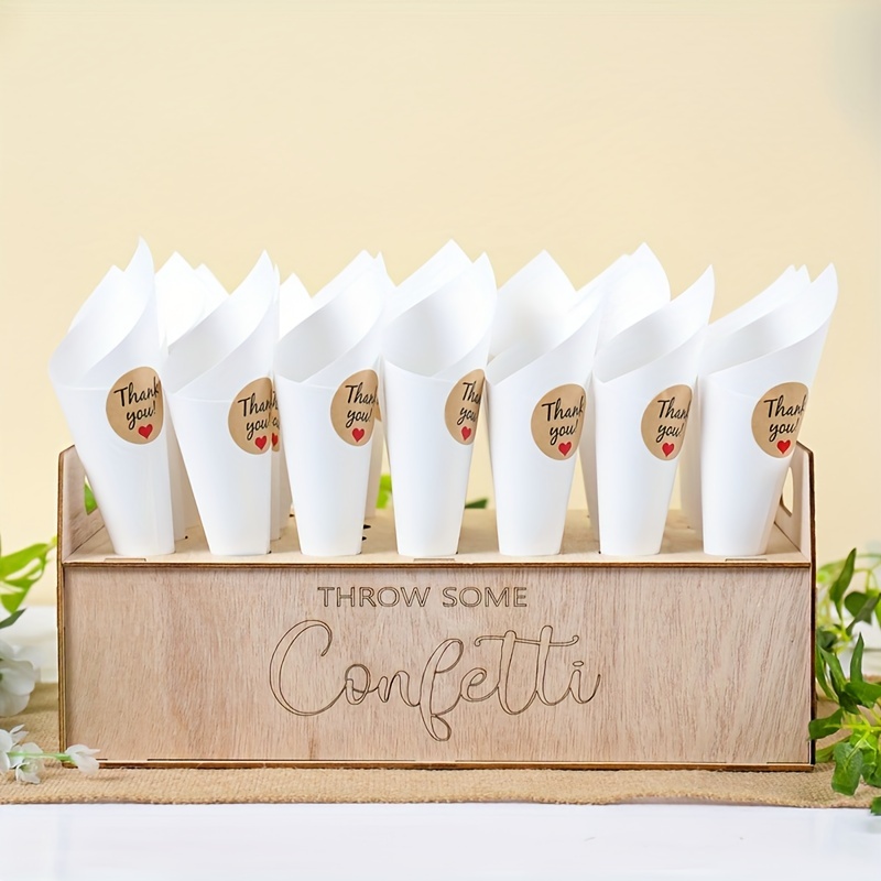 Bandeja de papel Kraft para boda, caja de soporte de cono de confeti,  decoración rústica de boda, juego de conos de boda, suministro