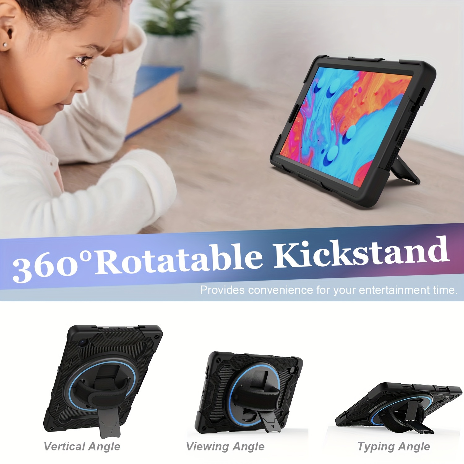 Funda para tablet Kindle Fire HD 8/8 Plus con soporte giratorio de 360  grados, correa de transporte para niños