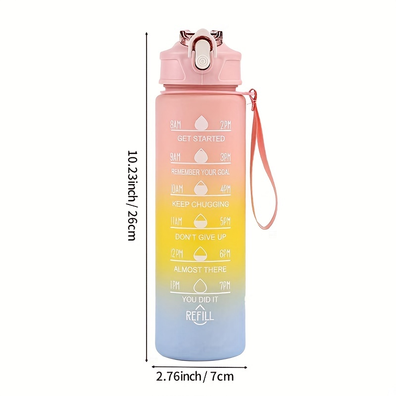 Gradient Color Water Bottle With Time Marker And Straw For - Temu