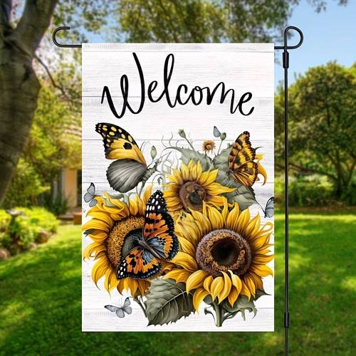 1pc sunflower butterfly flag 12x18 inch double sided butterfly garden flag for outdoor house flower flag yard decoration