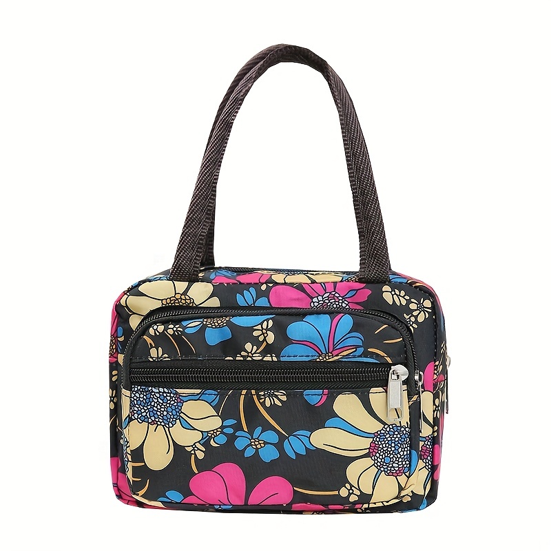 Classic Flowers Print Shoulder Bag, Stylish Large Capacity Handbag,  Portable Zipper Storage Bag - Temu