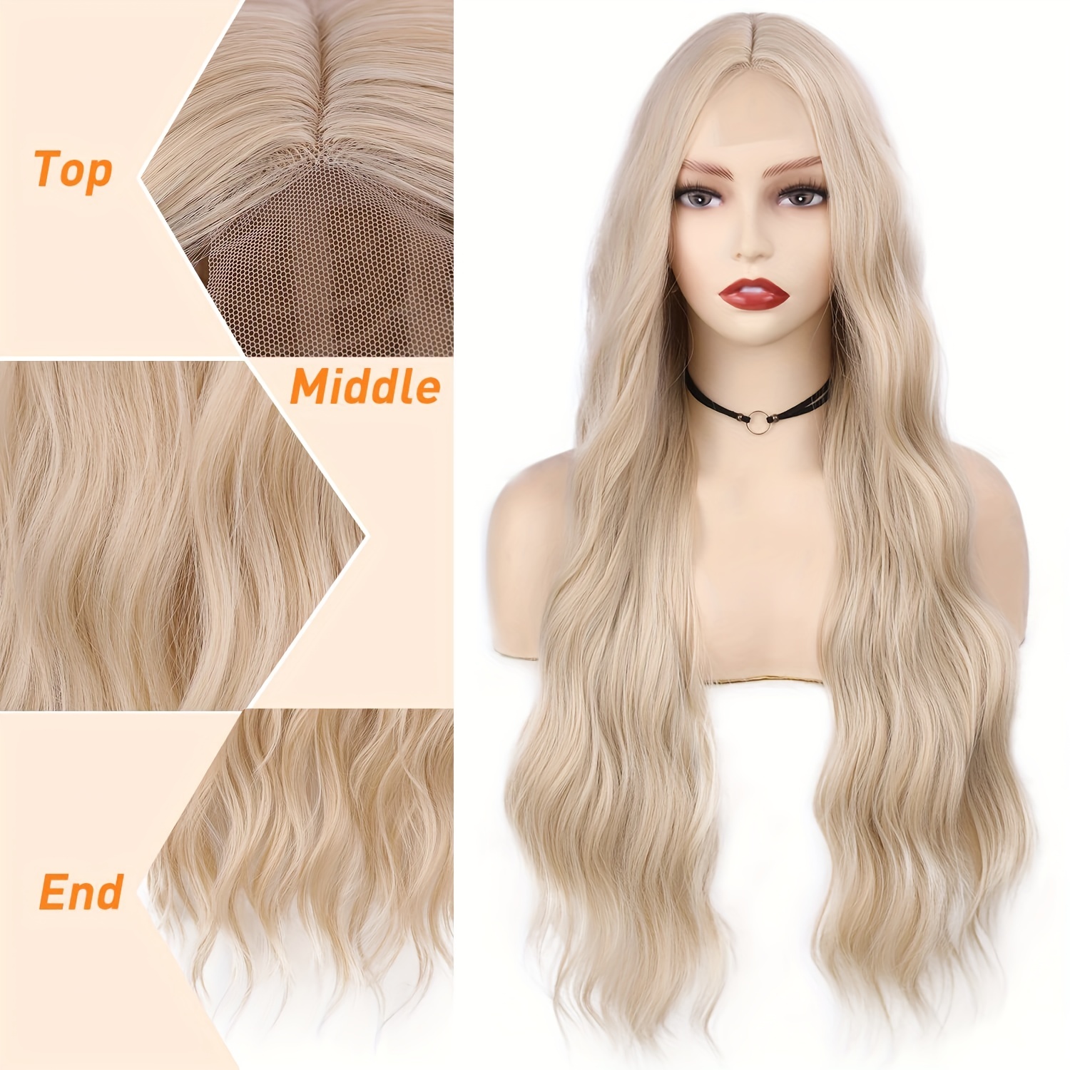 Kalisa Blonde 613 Lace Wig for Women Long Wavy Blonde Free Part Wig  Synthetic Natural Hairline Blonde Wave Wig Heat Resistance Fiber Cosplay  Makeup