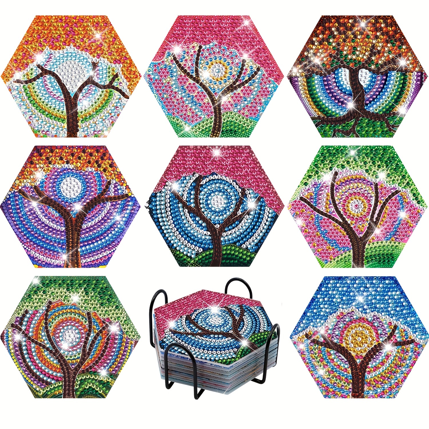 5d Diy Diamond Art Painting Coaster Set Painting Hummingbird