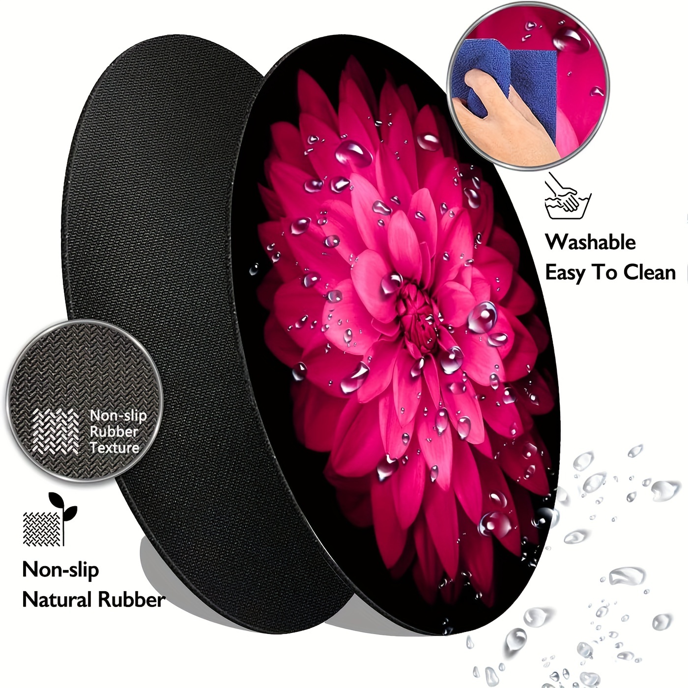 Pink Lotus Flower Textured Mouse Pad Non Slip Rubber Base