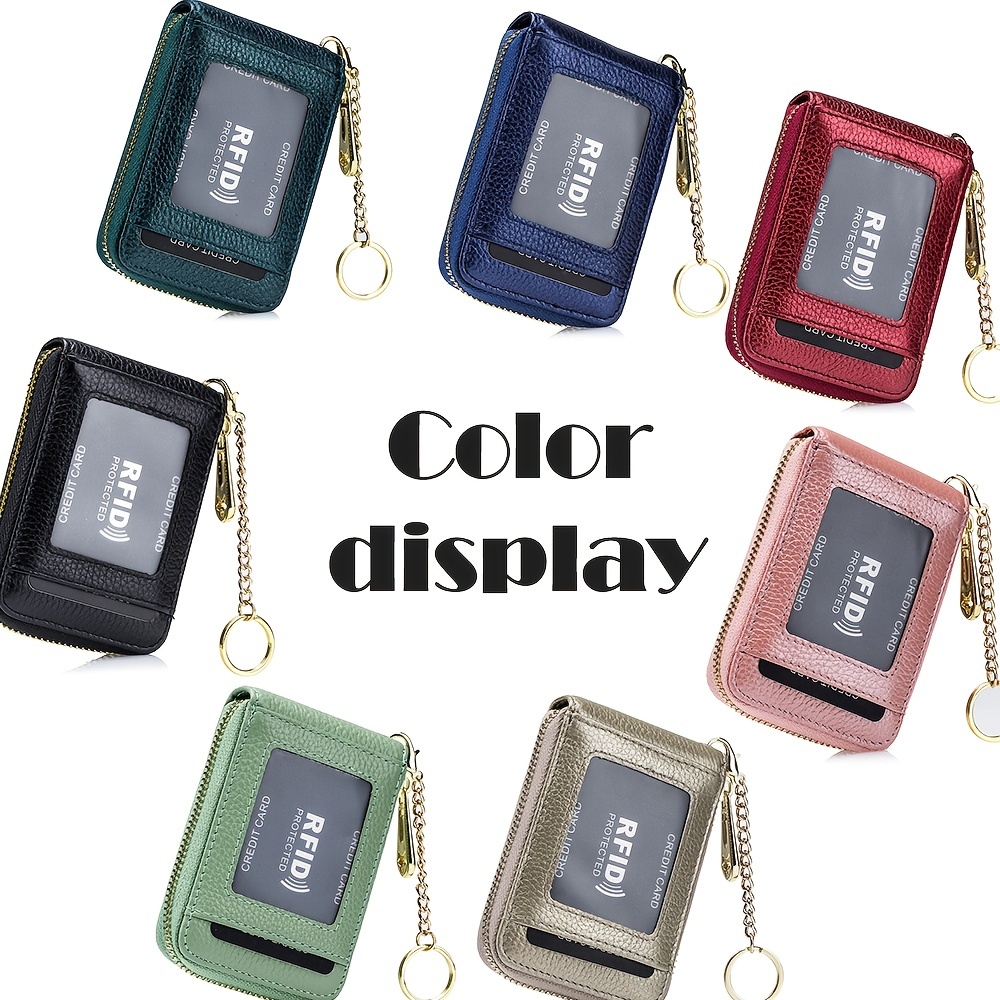 rfid credit card holder, casual multi-compartment wallet, simple zip around card case 商品详情 2