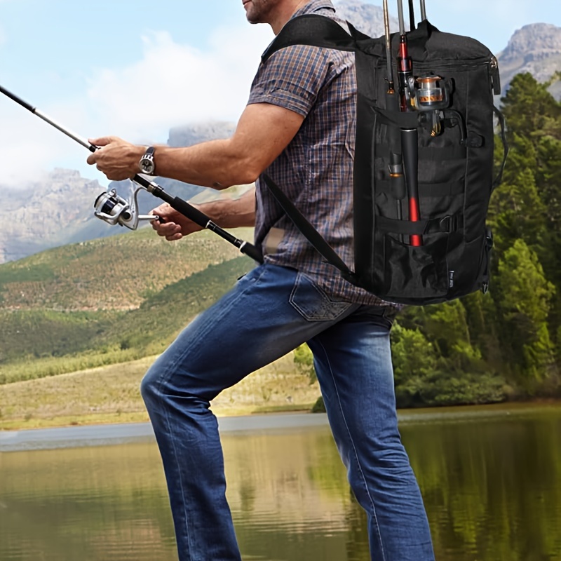Multi-functional Large Capacity Fishing Backpack Outdoor Travel Camping  Fishing Rod Reel Tackle Bag Shoulder Bag