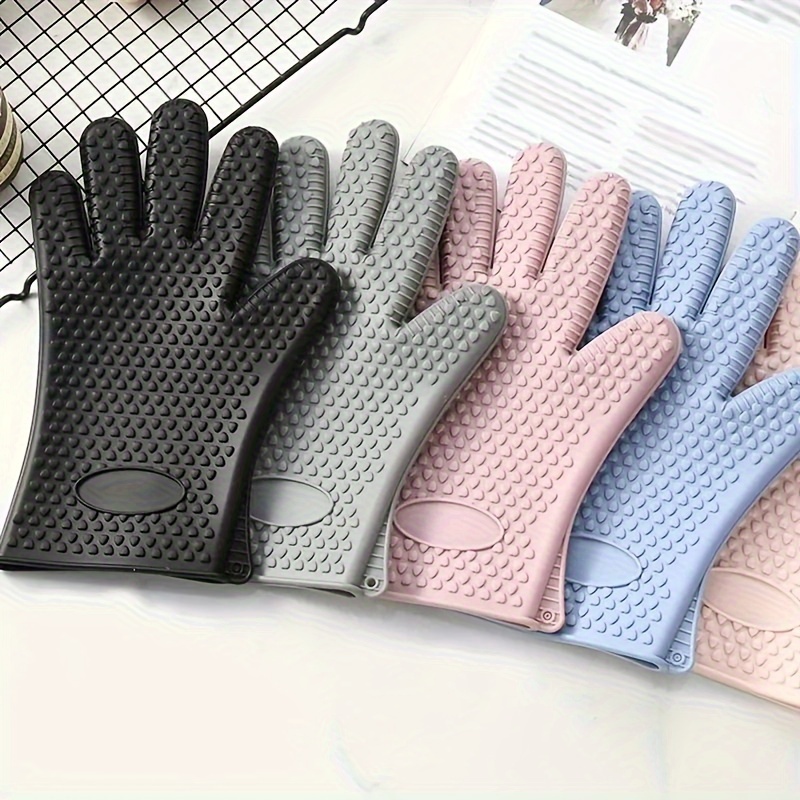 Silicone Oven Mitts Solid Color Heat Resistant Mitts - Temu