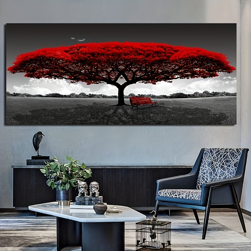 Fondo Lienzo Grande árbol Rojo Fondo, Impresión De Pintura