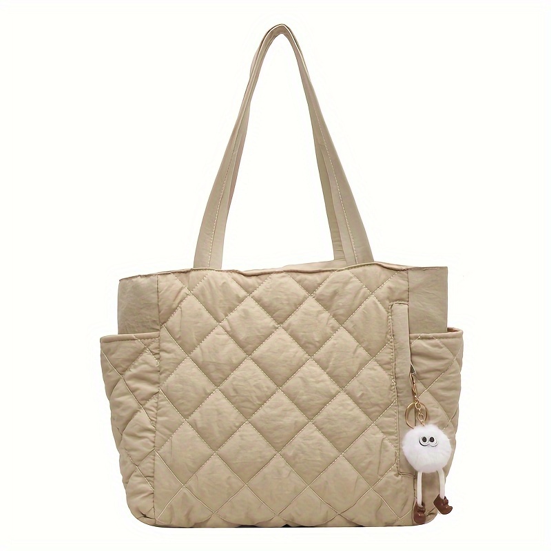 Fashion Argyle Quilted Tote Bag, Large Capacity Shoulder Bag, Casual Zipper  Handbags For Travel & Shopping - Temu