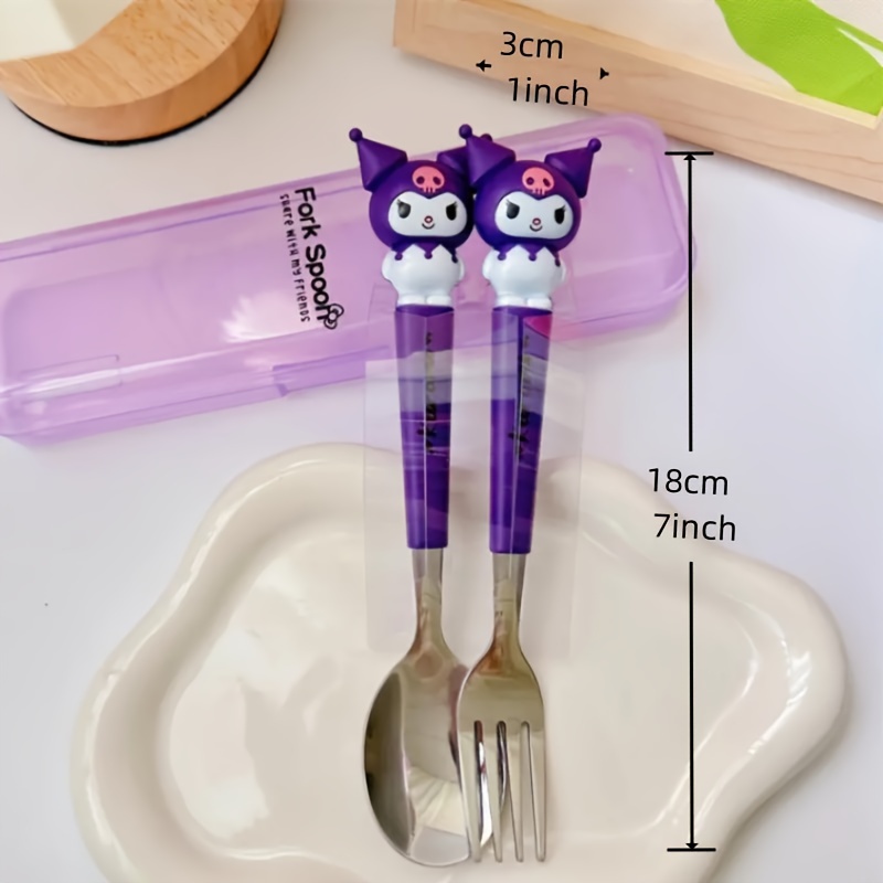 Sanrio Hello Kitty Stainless Steel Fork & Knife Set Kitchen Home Dinning Supper Tool Kids Ladies