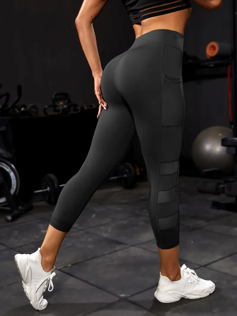Color Block Yoga Leggings With Side Pocket, High Waist Fitness Running  Workout Sports Pants, Women's Activewear
