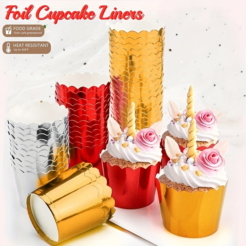 Cupcake Mold 100pcs Aluminum Thickened Foil Cups Cupcake Liners Mini Cake Muffin Molds Baking Molds (Silver), Size: 7.5