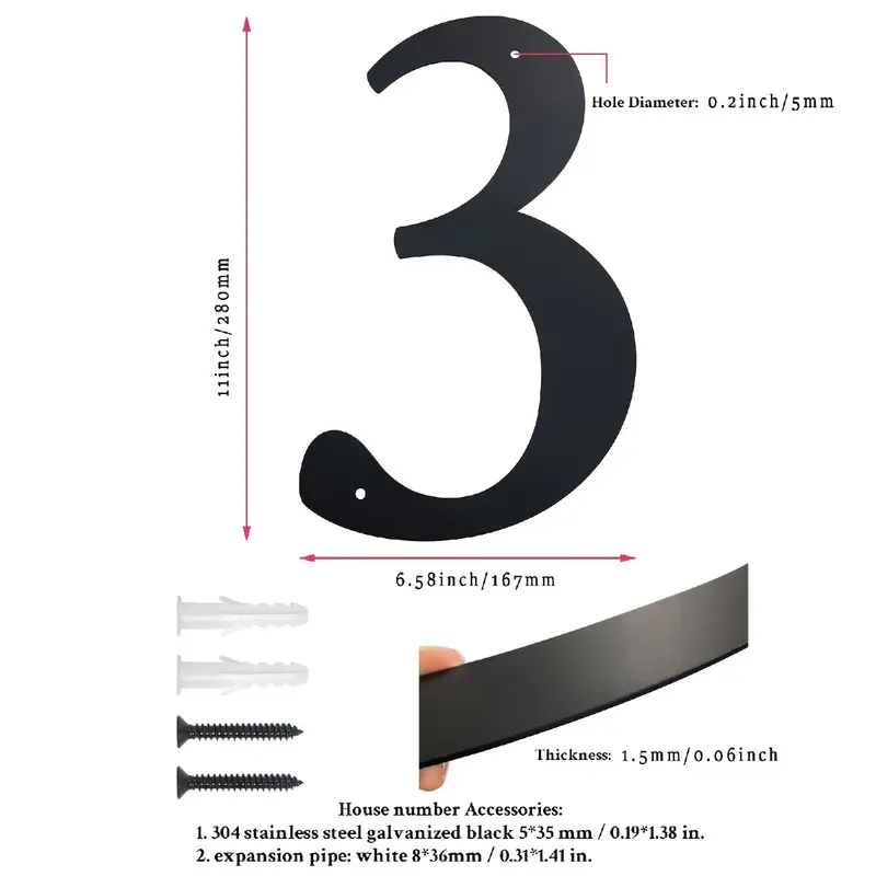 1pc Super Large House Numbers 11 Inch Modern Address Numbers Elegant Black Finish Numbers Cast Iron House Sign For Door Plate Home Gate Store Mailbox