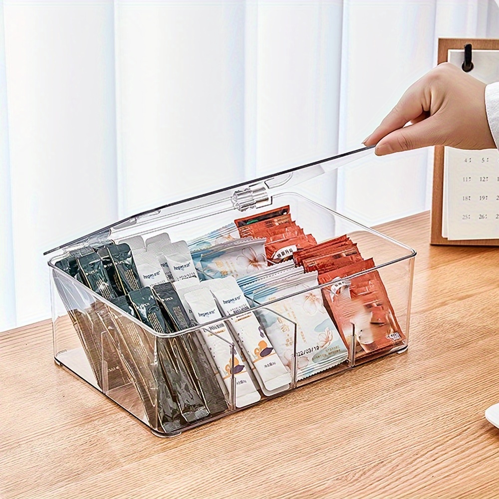 Tea Bags Storage Container Stackable Divided Acrylic Tea Holder Organizer  Storage Bin for Drawer Kitchen Seasoning Pantry Cabinet Small