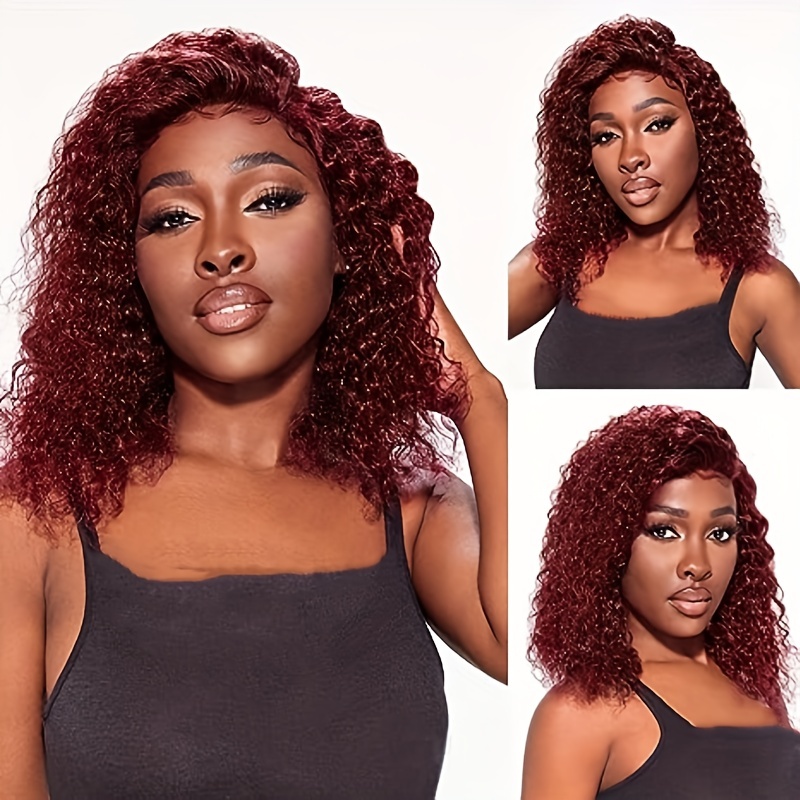 99J Burgundy Short Curly Bob Wig 13x4 Lace Frontal Wigs for Women Human Hair with Baby Hair