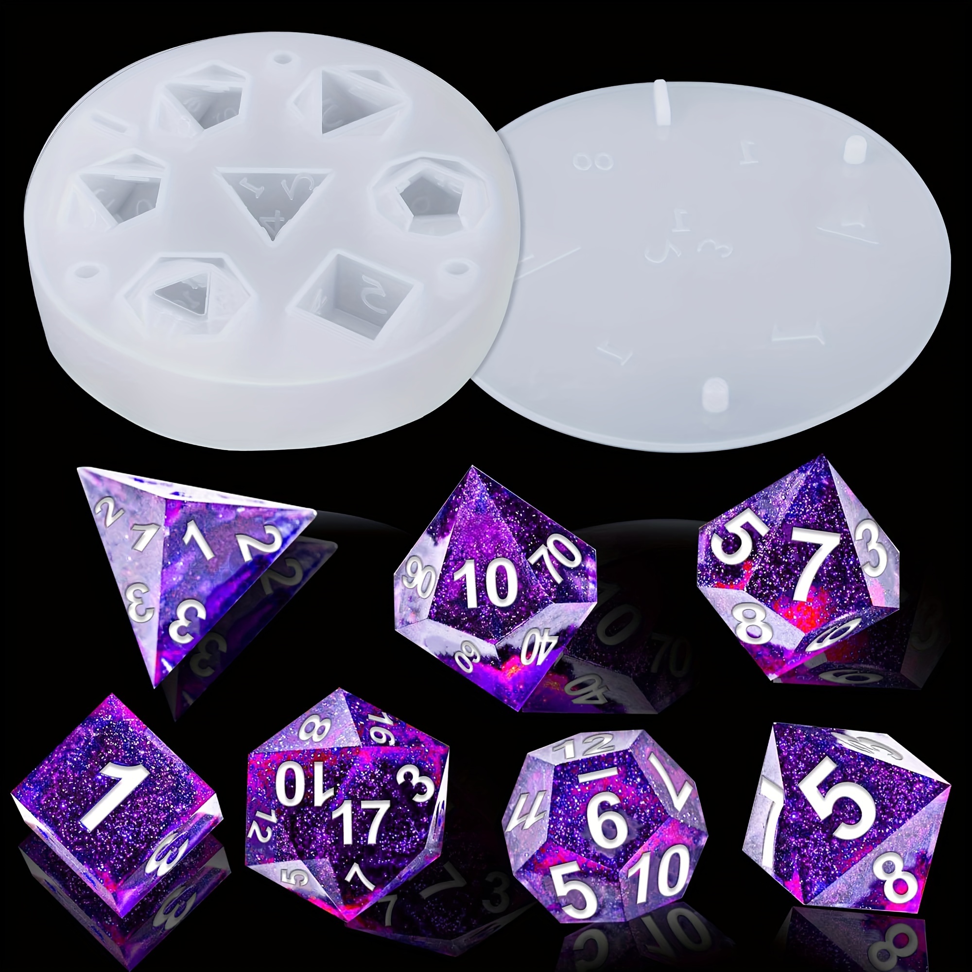 JEYUQAXY Large Silicone Polyhedral Dice Molds 2 Styles with D20