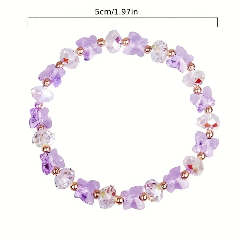 Purple Butterfly Glass Beaded Stretch Bracelet