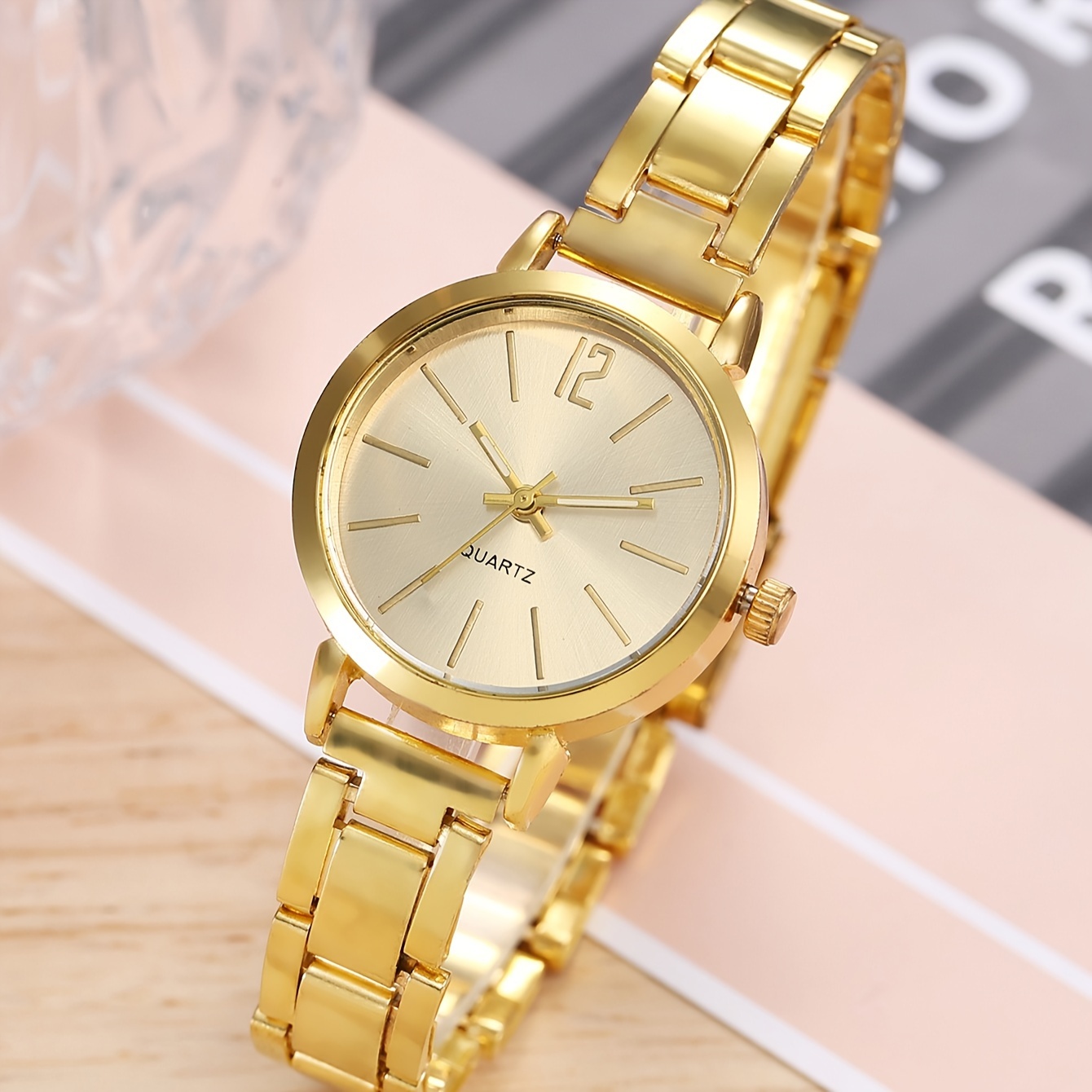 1pc simple student round quartz watch golden watch 6
