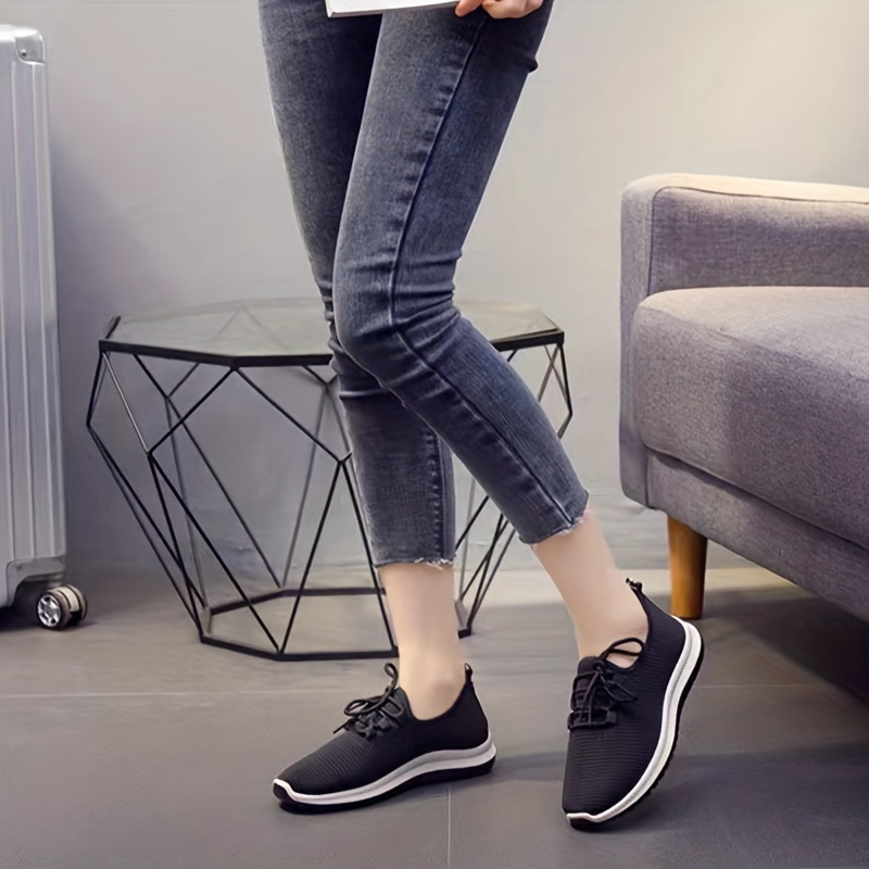Women's Casual Sneakers Knit Breathable Solid Soft Sole Lace - Temu