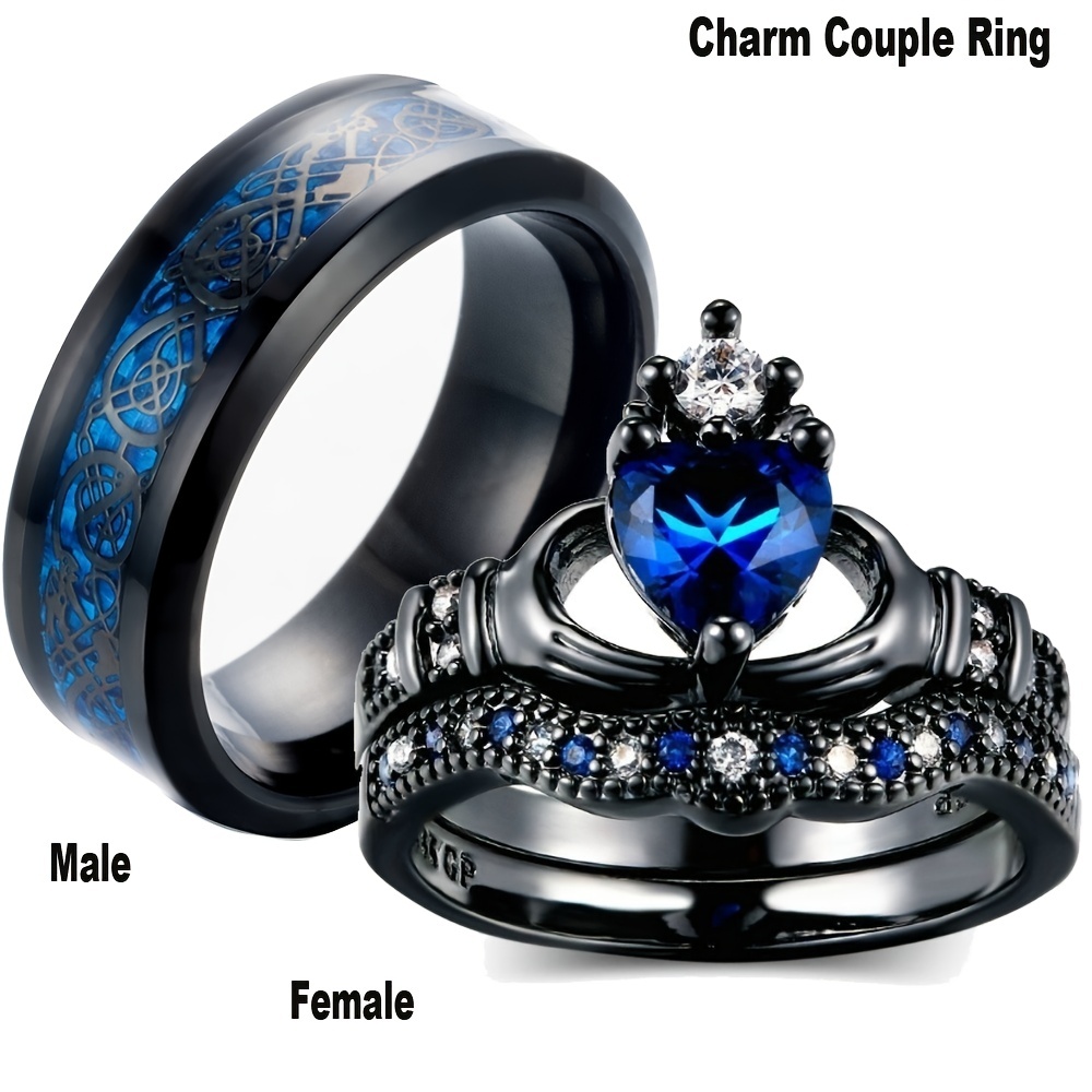 Couples Rings Engagement Rings Black Women Wedding Stainless - Temu