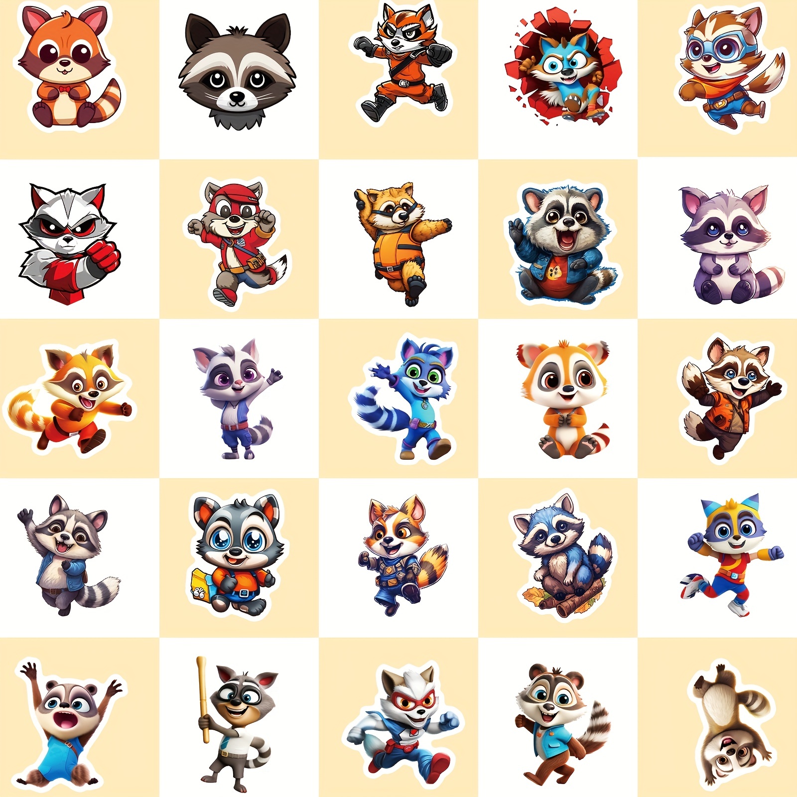 50pcs Raccoon Stickers, Cartoon Vinyl Decor For Water Bottles