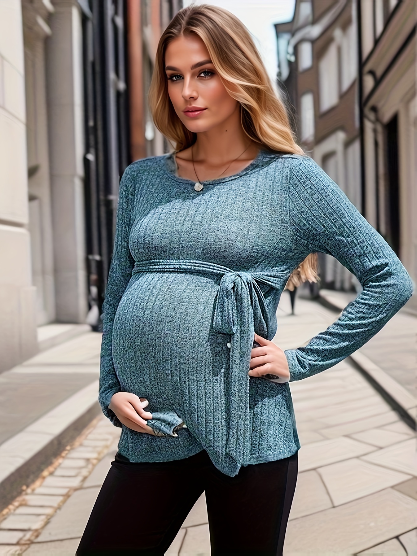 Pregnant Women's Knitted Sweater Casual Slightly Stretch - Temu Canada