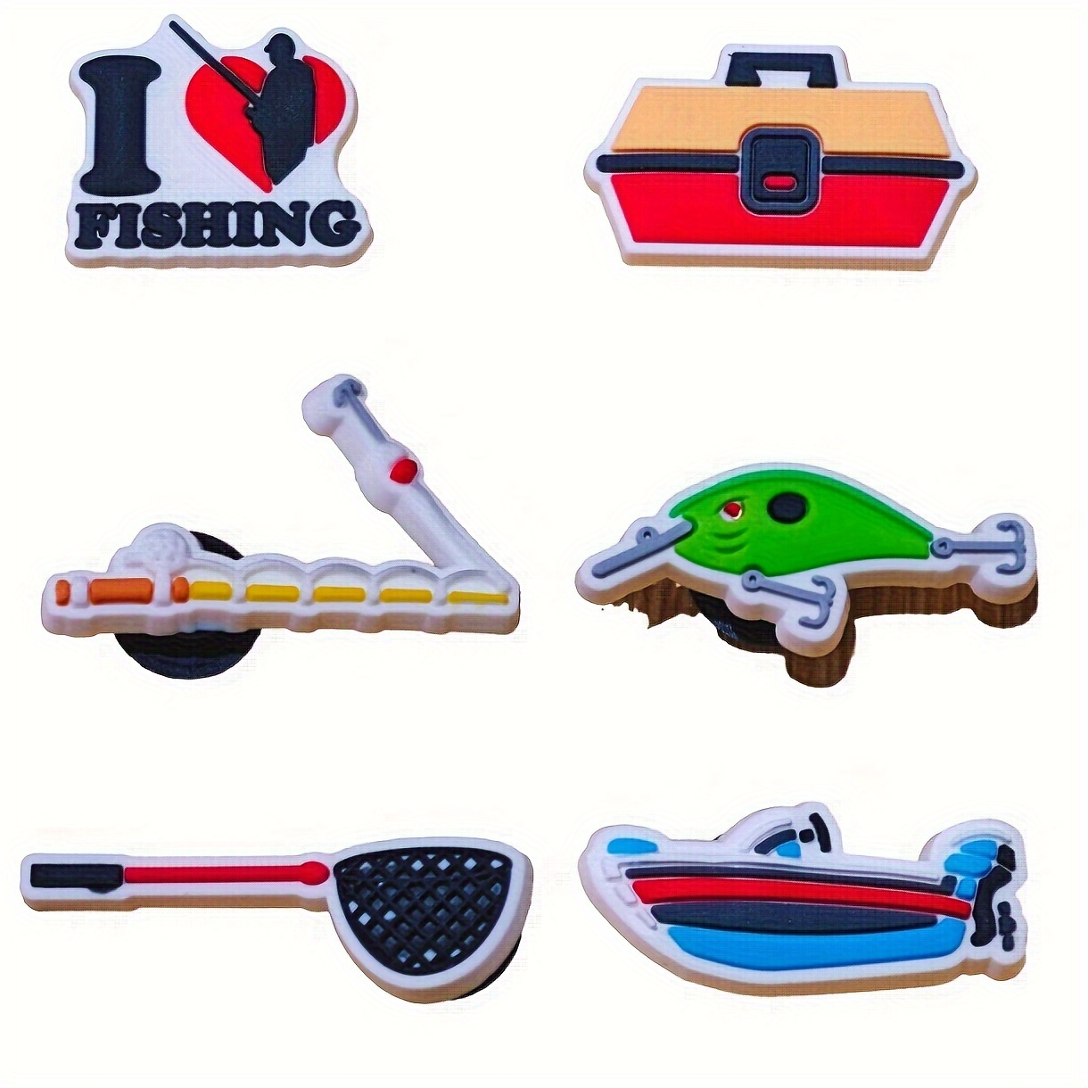 6PCS Fishing Theme Cartoon Shoe Charms For Clogs Sandal Decoration, DIY  Accessories