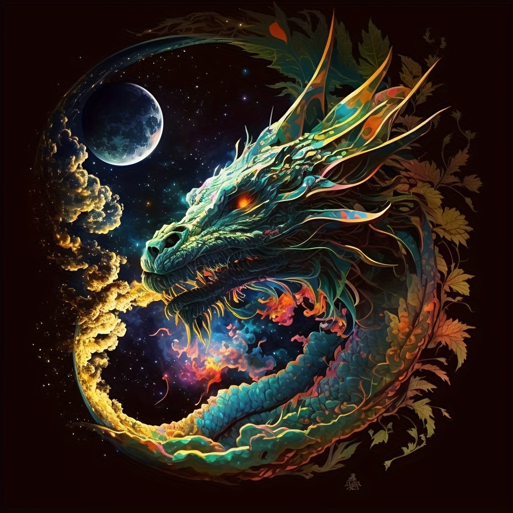 5d Diy Diamond Colorful Starry Sky Dragon Painting Frameless - Temu