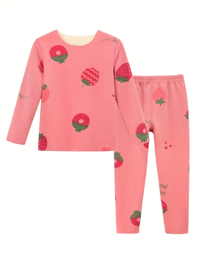 Girls Thermal Underwear Set Allover Big Strawberry Print - Temu