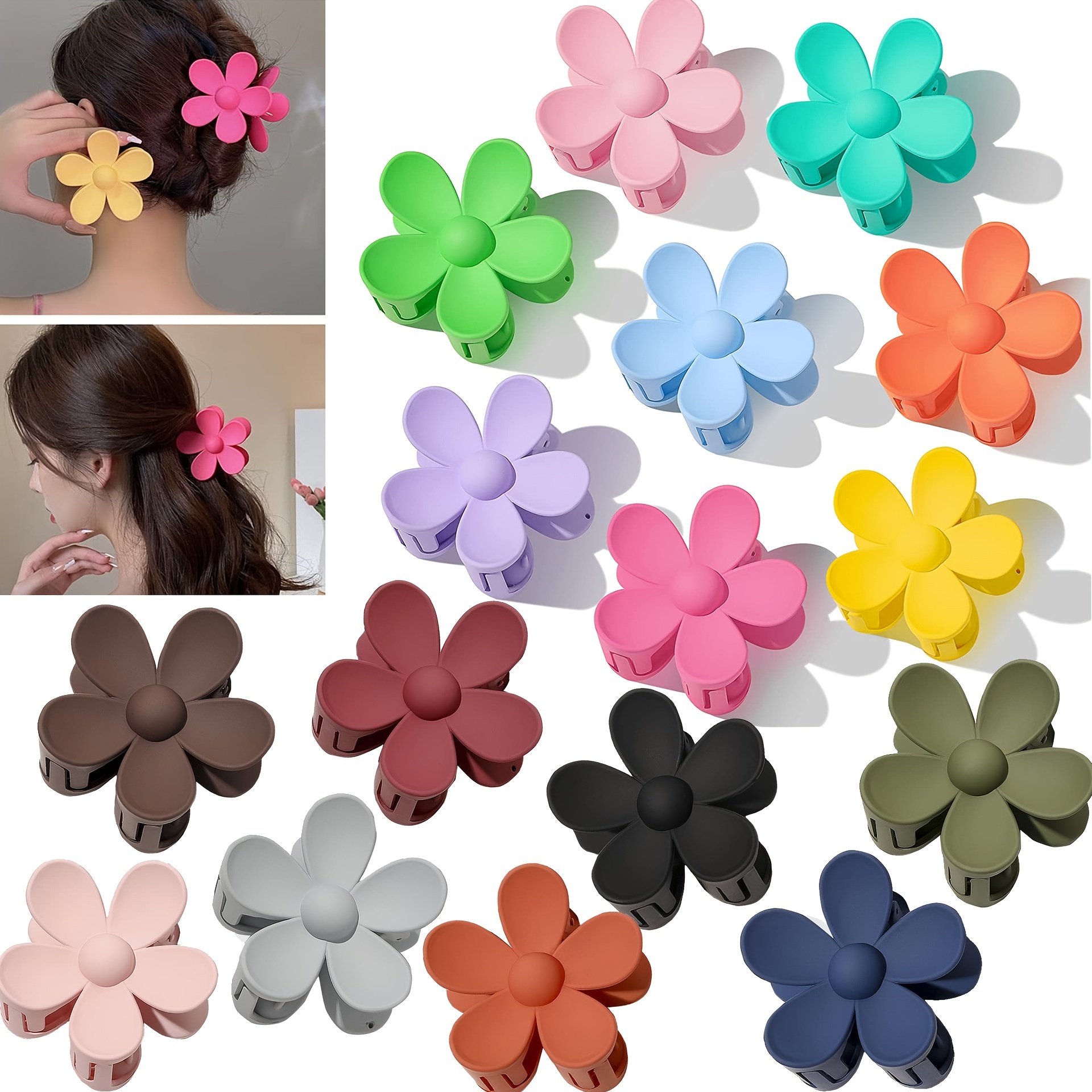 8pcs Flower Claw Clips, Hair Claw Clips For Thick Hair, Matte Non Slip Hair  Clips Strong Hold For Women Girls, Large Cute Hair Clip For Thin Hair, Big