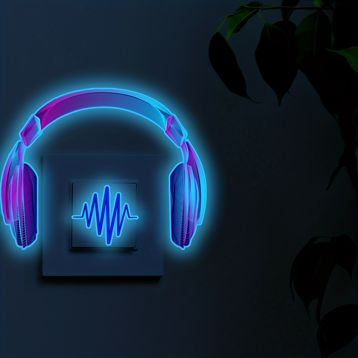 Blue Glowing Gaming Headset Wall Sticker - Illuminate Your Gaming