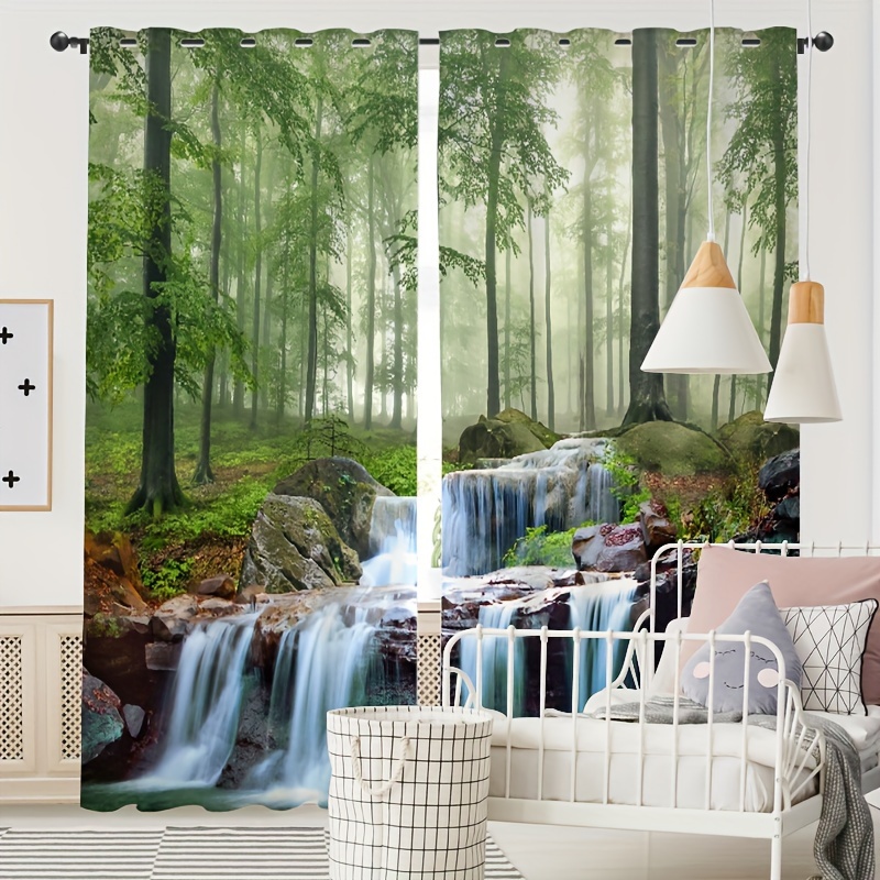 Jekeno Verdunkelungsvorhänge „Bergwald“ – 2 Paneele, Je 132x213 Cm, 70% Verdunkelung, Ösen