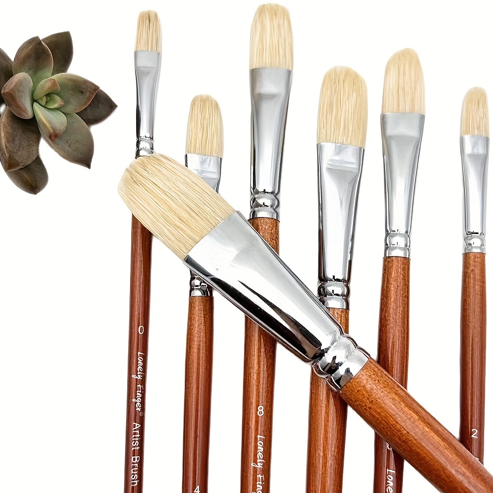 6Pcs Fan Brush for Painting Set Hog Bristle Hair Long Handle Professional  Artist for Acrylic Painting Oil Watercolor Painting