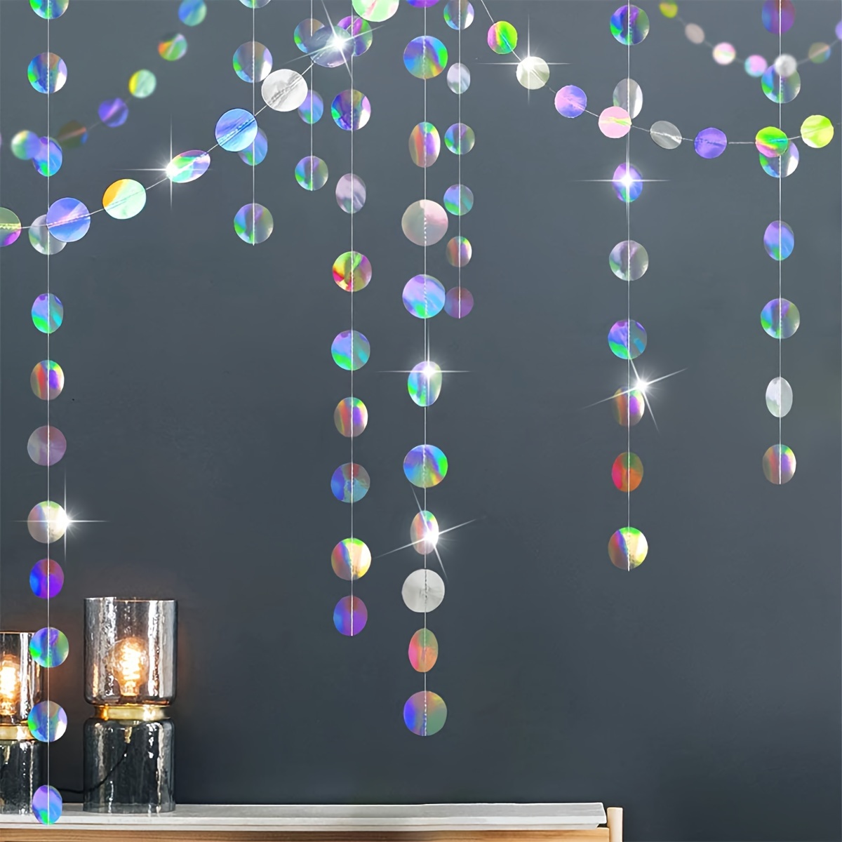 3.75 Meters Laser Silver Confetti Garland, Birthday Party Background Decoration. New Year, Bridal Shower Decoration