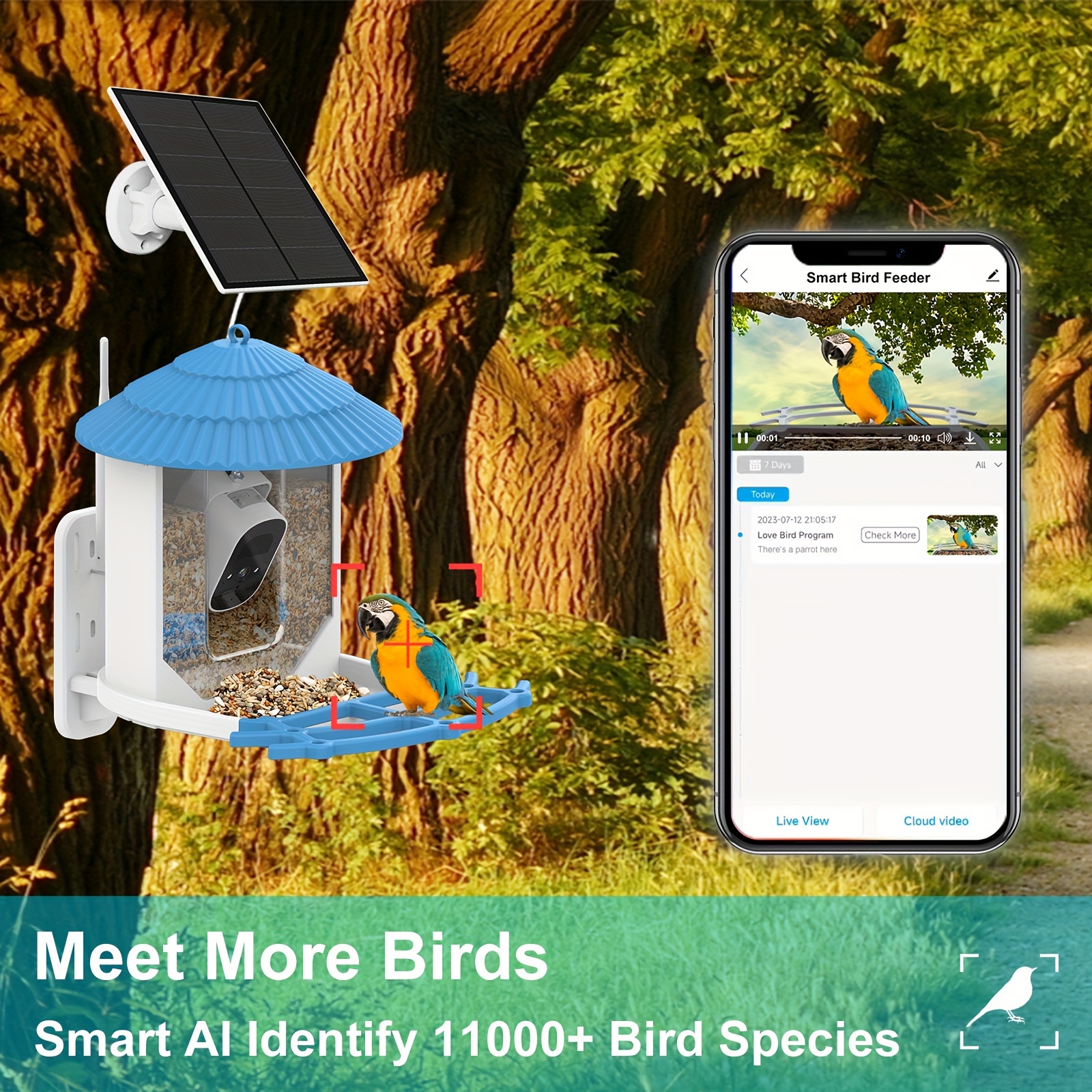 Mangeoire intelligente étanche pour oiseaux avec caméra, jardin