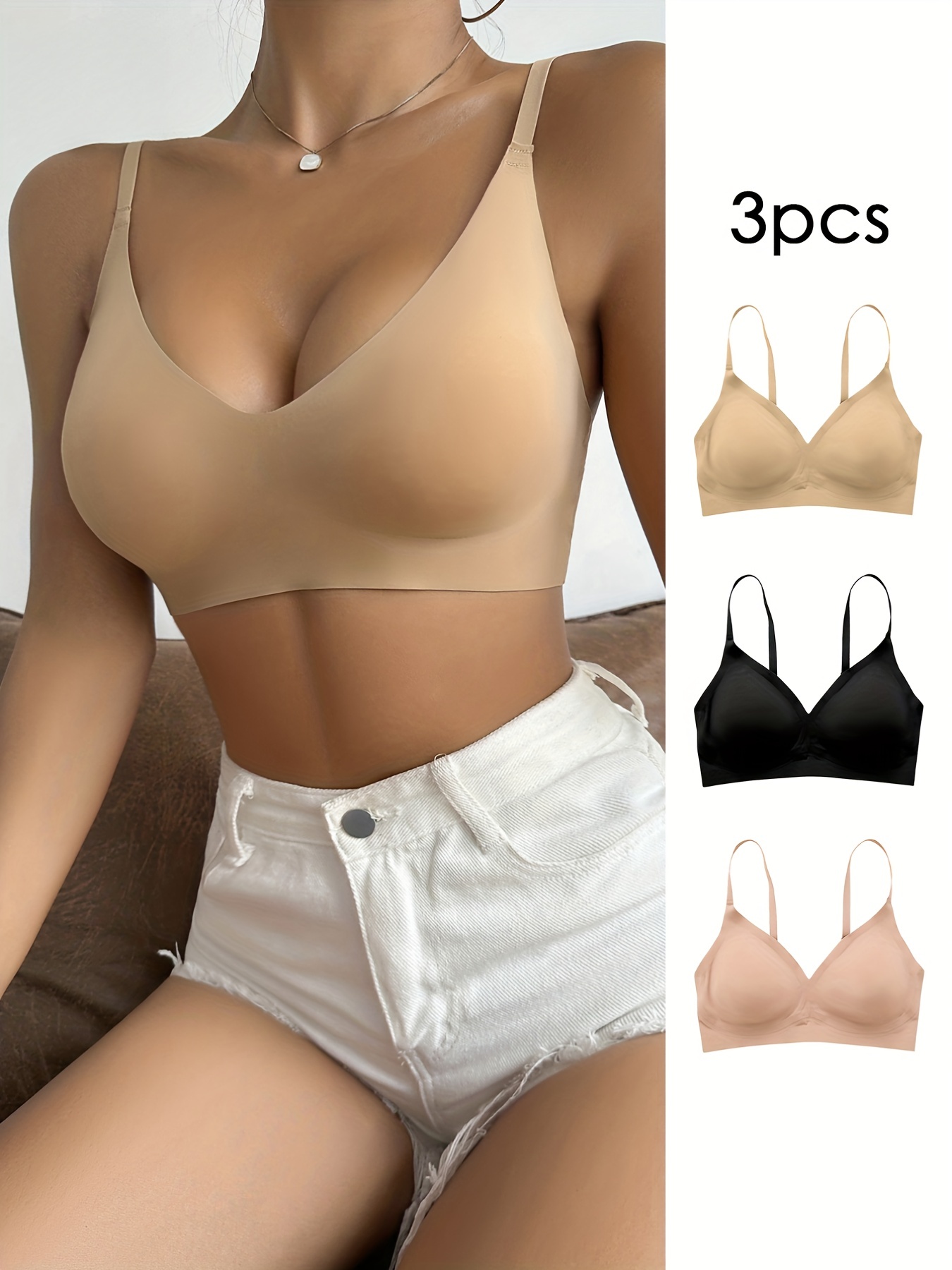 Simple Solid Seamless Bra Comfy Breathable Backless Bra - Temu