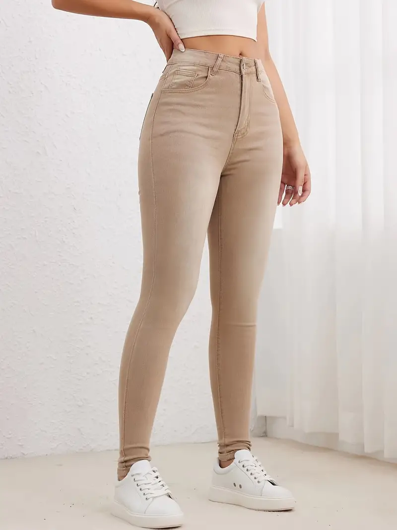 NE PEOPLE Women's Skinny Pants - Soft Everyday Solid Color Basic Slim Tight  Fit Stretch Legging Jeggings Jeans NEWP77 Beige S at  Women's  Clothing store
