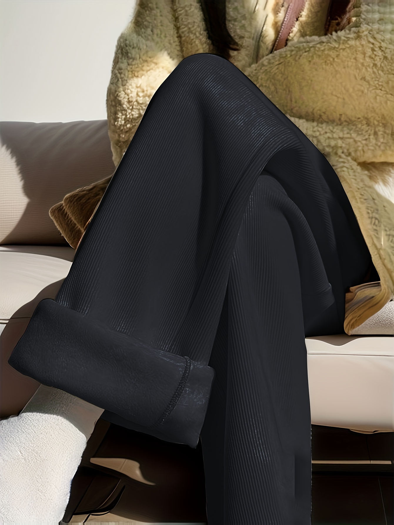 Solid Ribbed Lounge Pants Casual Soft Elastic Waistband - Temu