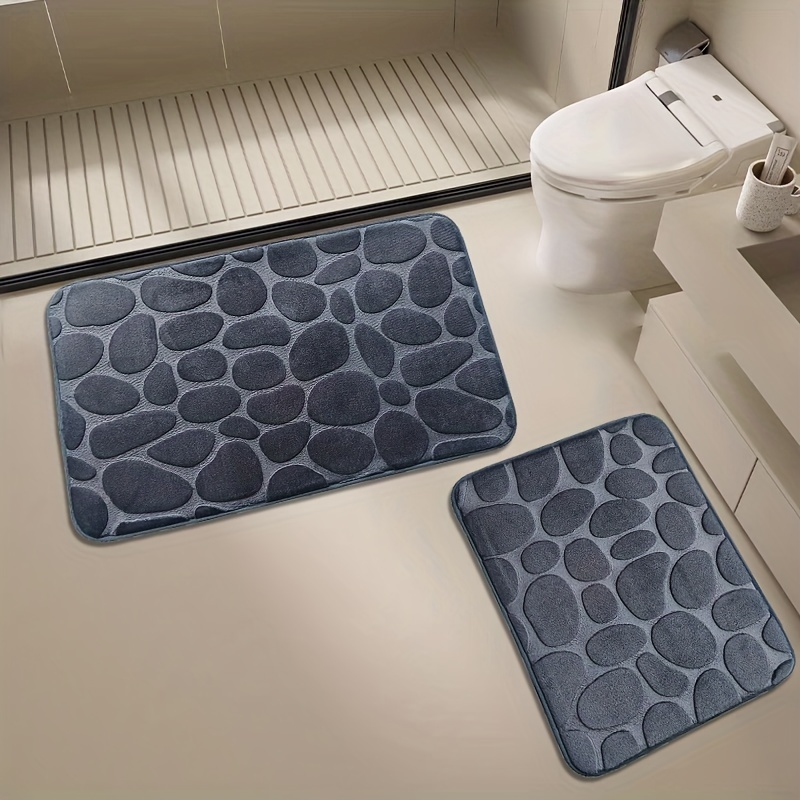 2PC Cobblestone Texture Bathroom Carpet Set