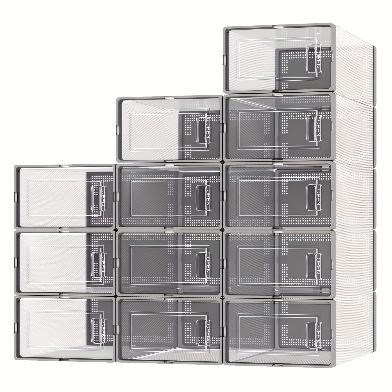 24 Pack Shoe Storage Box, Plastic Foldable Shoe Box, Stackable
