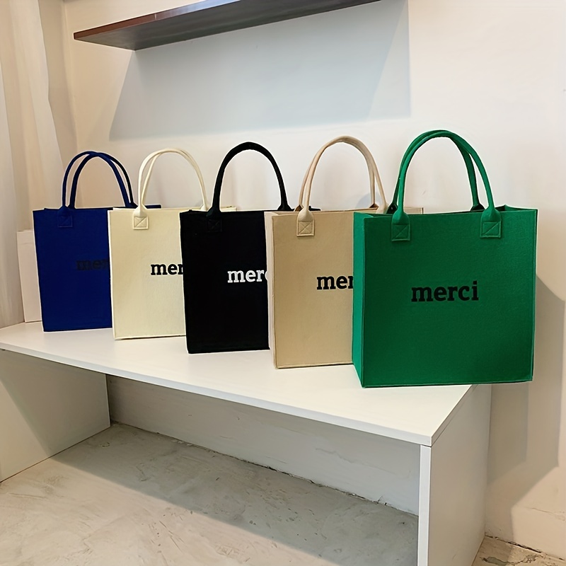 Letter Graphic Fett Handbag, Solid Color Shopping Bag, Simple Gift Tote Bag  - Temu