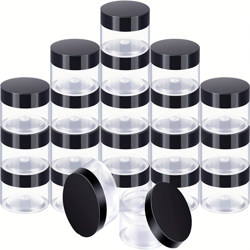 

10pcs Clear Plastic Cans With Lids - Wide Mouth Storage Containers For Beauty Products, Cosmetics, Lotion, Liquid, Crafts, And Food - Black Lid (1 Ounce) - Travel Accessories
