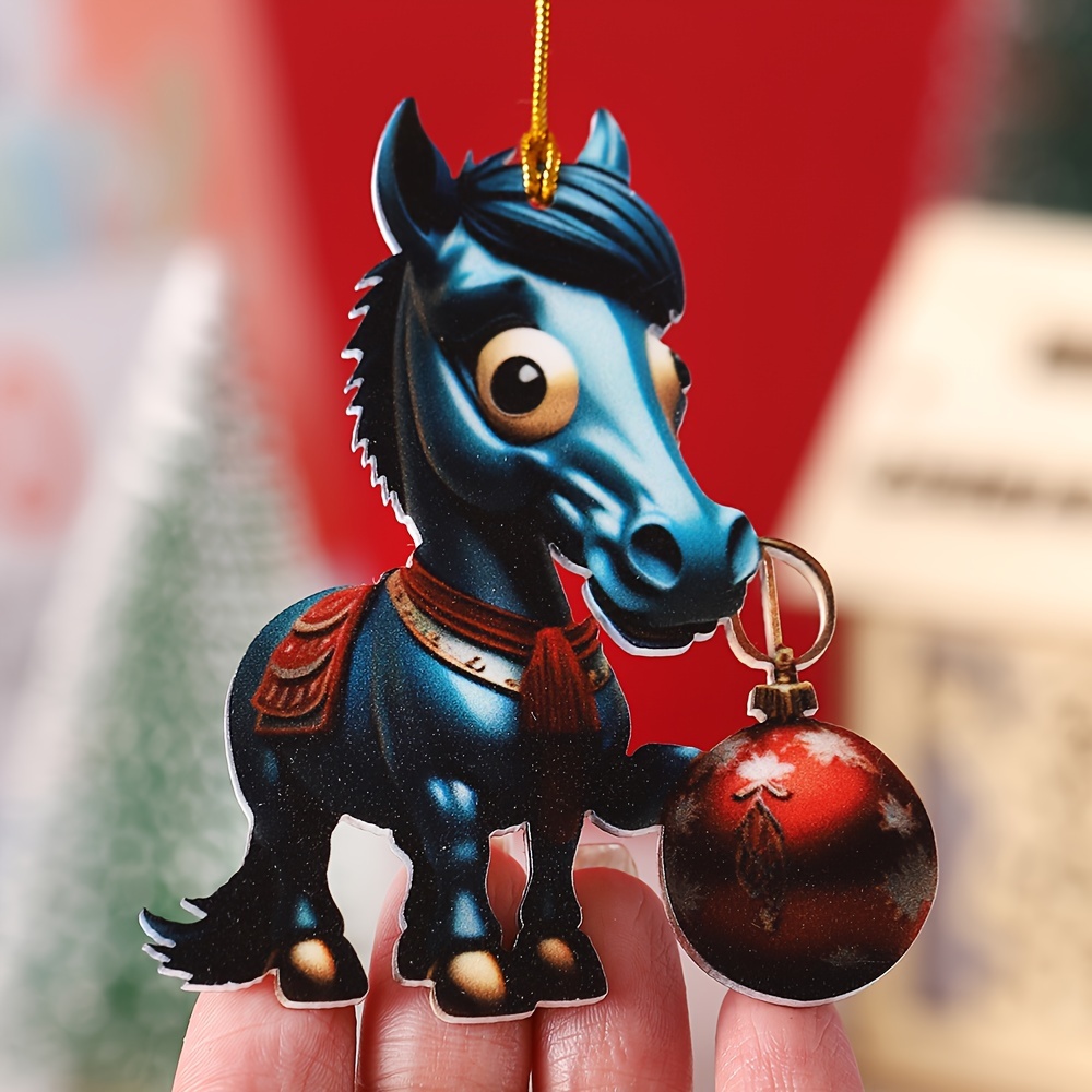 Mortilo 2D Christmas Cute Cartoon Horse Stepping On Christmas Acrylic  Ornaments Christmas Tree Ornaments Cute Cartoon Christmas Horse Ornaments  Christmas White Elephant Gift 1PC room decor A 