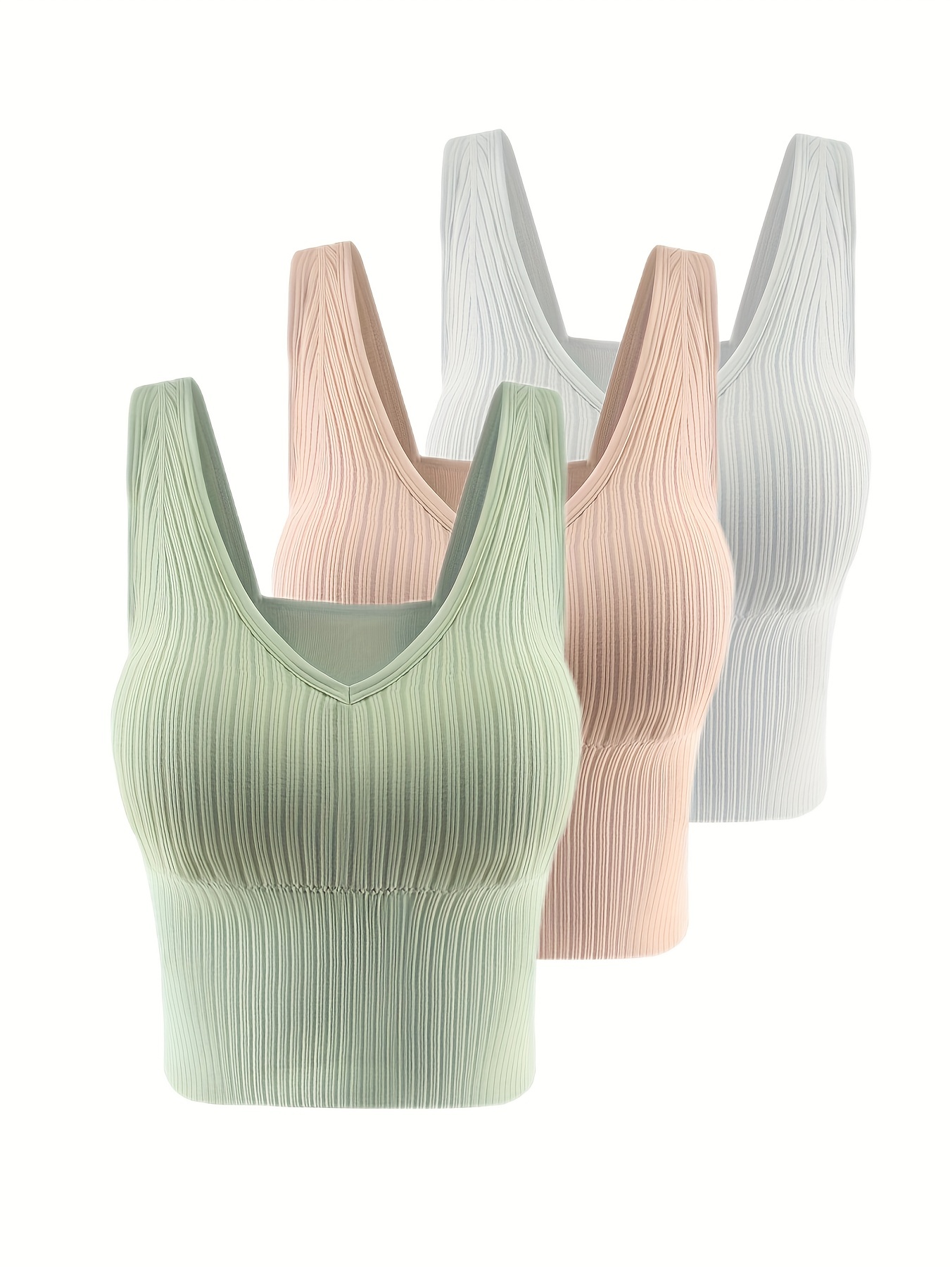 Women's 3pcs Medium Support Tank Top Ribbed Seamless Removable