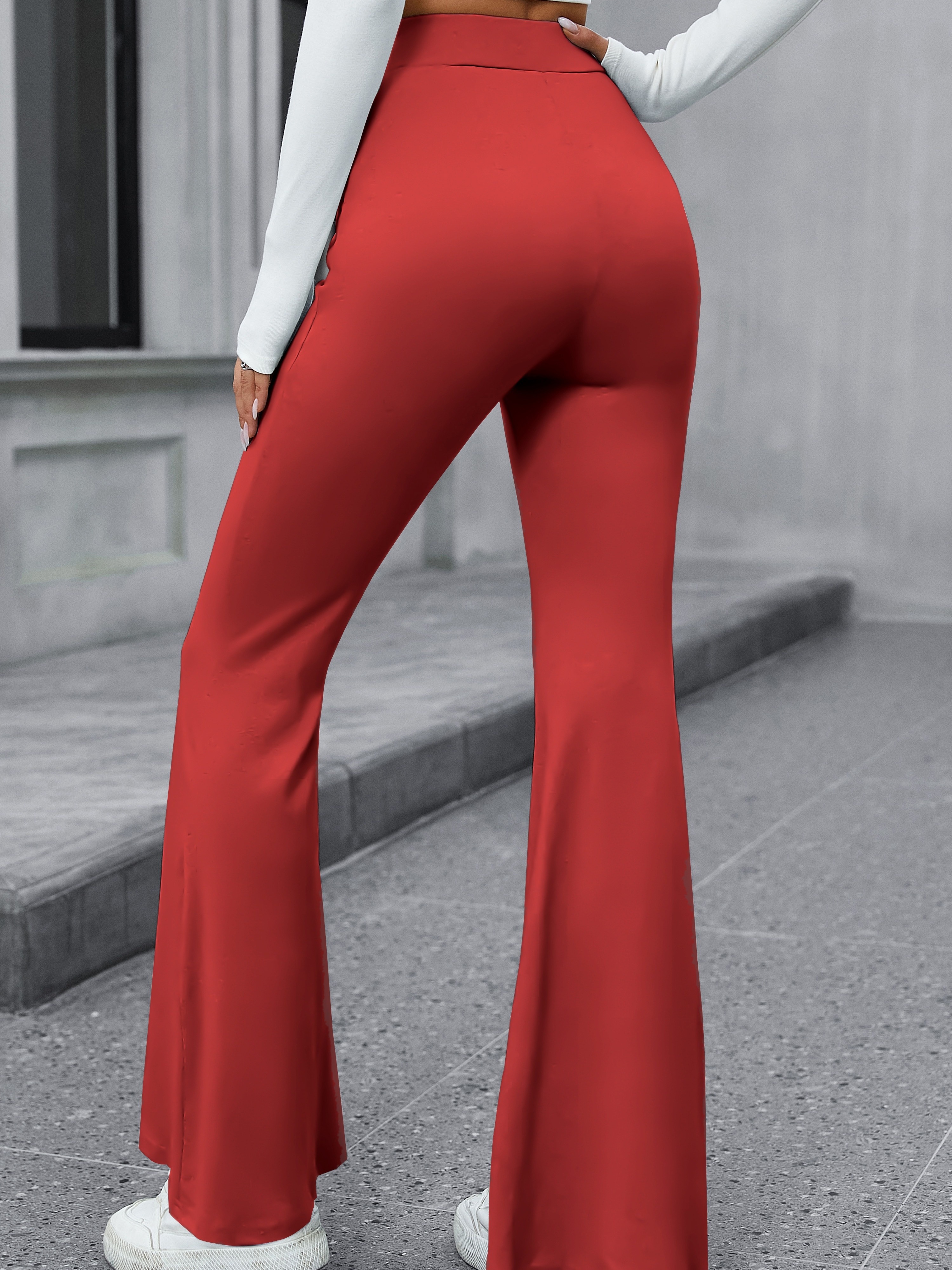 Solid Slim Flare Leg Pants Casual High Waist Versatile Pants