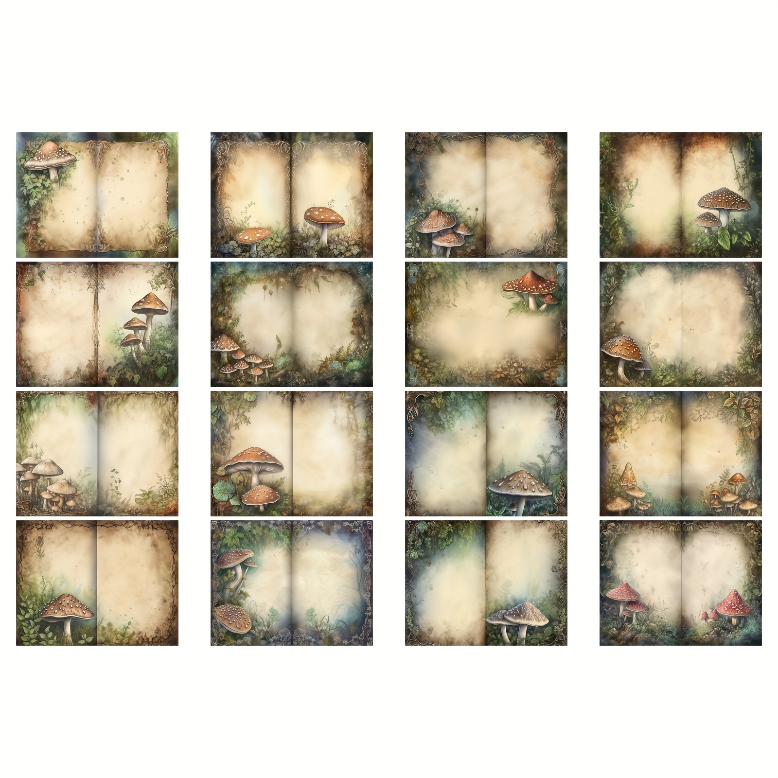 Vigus A5 Journal Paper - 16 Sheets Of Whimsical Mushroom & Forest Design, Watercolor Craft Paper For Diy Projects, Handmade Journals, And Artistic Collages