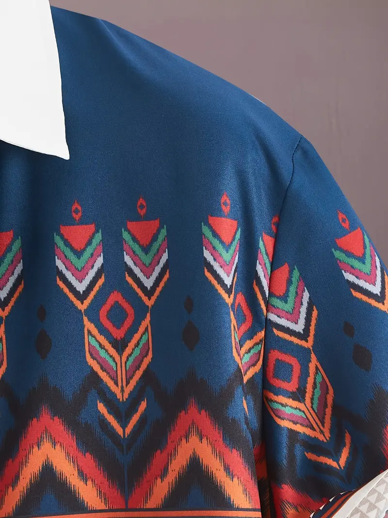 bohemian mens summer short sleeve lapel shirt gift for men details 3