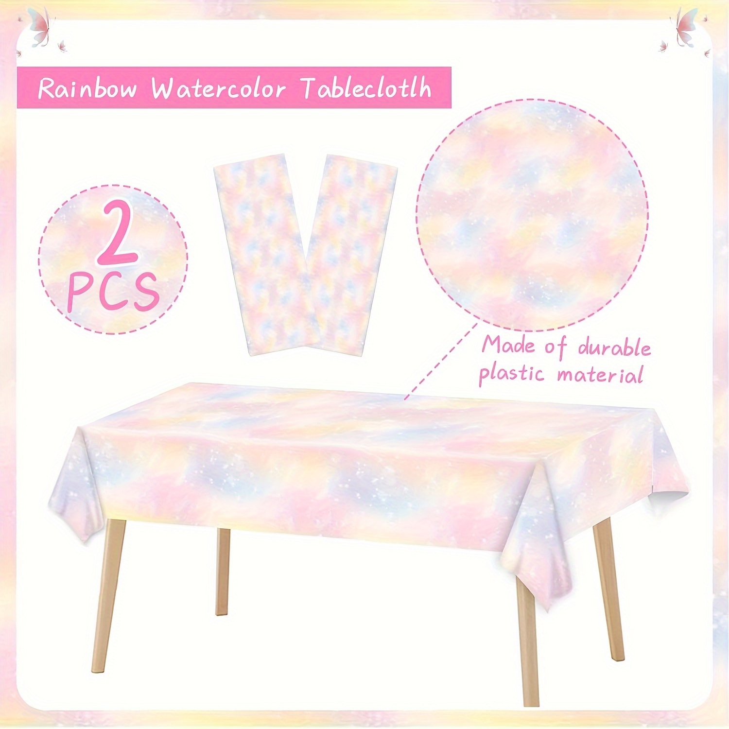 3pcs, Pastel Rainbow Tablecloths Disposable Tablecloth Waterproof Plastic  Table Cover Pastel Rainbow Party Decorations Pastel Party Supplies For Birth