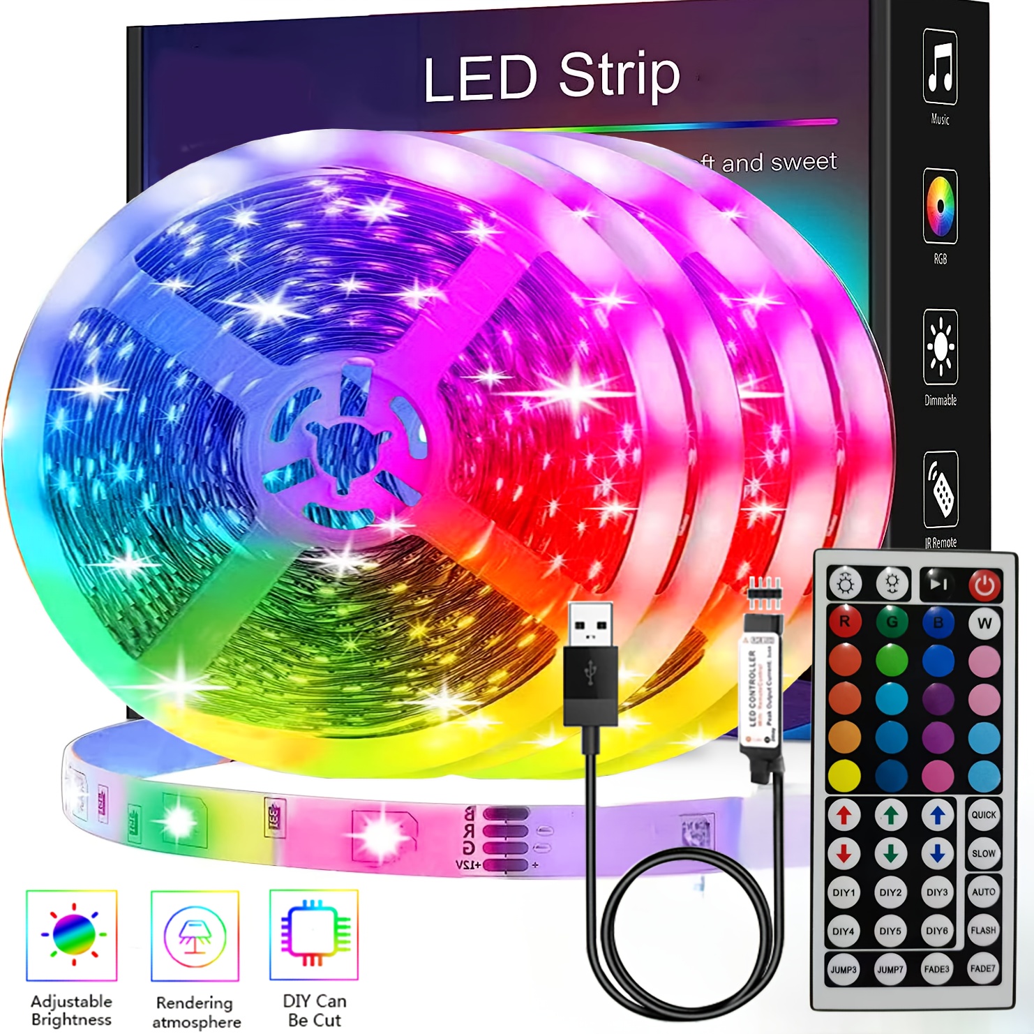 20 M RGB LED bande flexible lumière,Barre lumineuse étanche à LED de  couleur+ 44 clé télécommande,pour Intérieure et Extérieure Déco