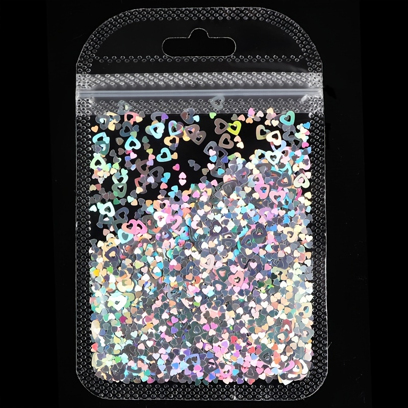 3d Heart Nail Glitter Sequins Holographic Laser Heart Nail - Temu